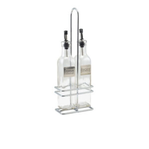 Square Glass Oil & Vinegar With Chrome Stand