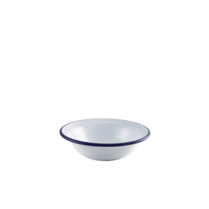Enamel Bowl White with Blue Rim 16cm/ 6.25"