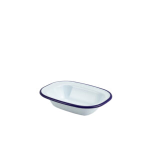Enamel Rect. Pie Dish White & Blue 16cm