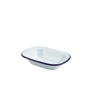 Enamel Rect. Pie Dish White & Blue 18cm
