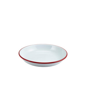 Enamel Rice/ Pasta Plate White with Red Rim 20cm