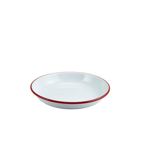 Enamel Rice/ Pasta Plate White with Red Rim 20cm
