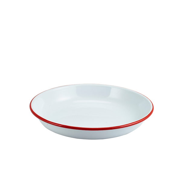 Enamel Rice/ Pasta Plate White with Red Rim 24cm