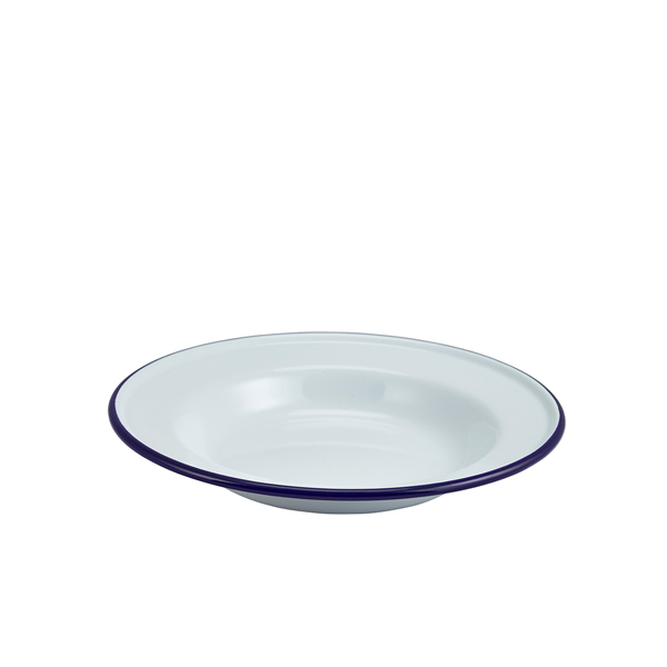 Enamel Deep Plate White & Blue 24cm