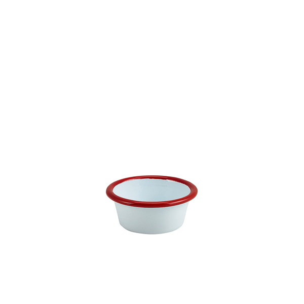 Enamel Ramekin White with Red Rim 8cm Dia 90ml/ 3.2oz