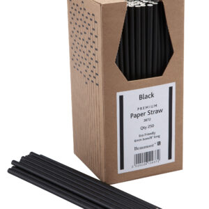8 Inch 6mm Bore Paper Straw - BLACK Pk 250
