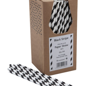 8 Inch 6mm Bore Paper Straw - BLACK & WHITE STRIPED PK 250