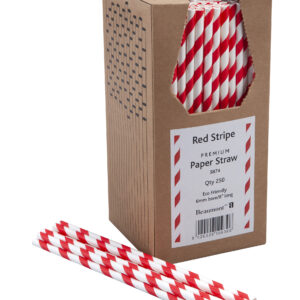 8 Inch 6mm Bore Paper Straw - RED & WHITE STRIPED PK 250