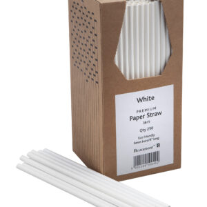8 Inch 6mm Bore Paper Straw - WHITE Pk 250