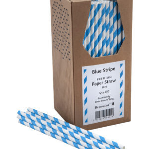 8 Inch 6mm Bore Paper Straw - BLUE & WHITE STRIPED PK 250