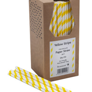 8 Inch 6mm Bore Paper Straw - YELLOW & WHITE PK 250