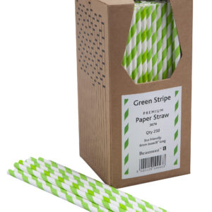 8 Inch 6mm Bore Paper Straw - GREEN & WHITE STRIPED PK 250