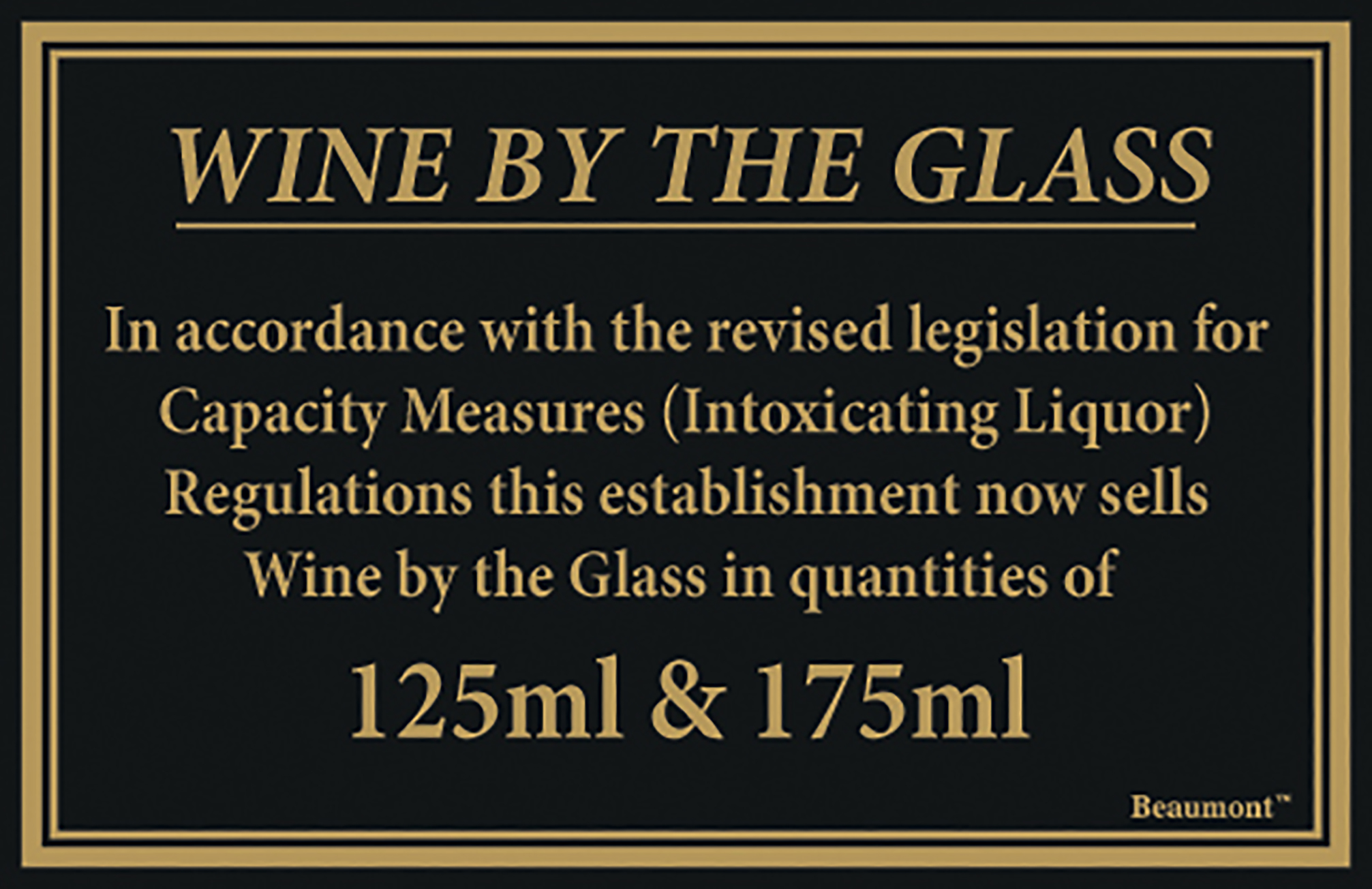 170x110mm 125ml & 175ml Wine Law Sign